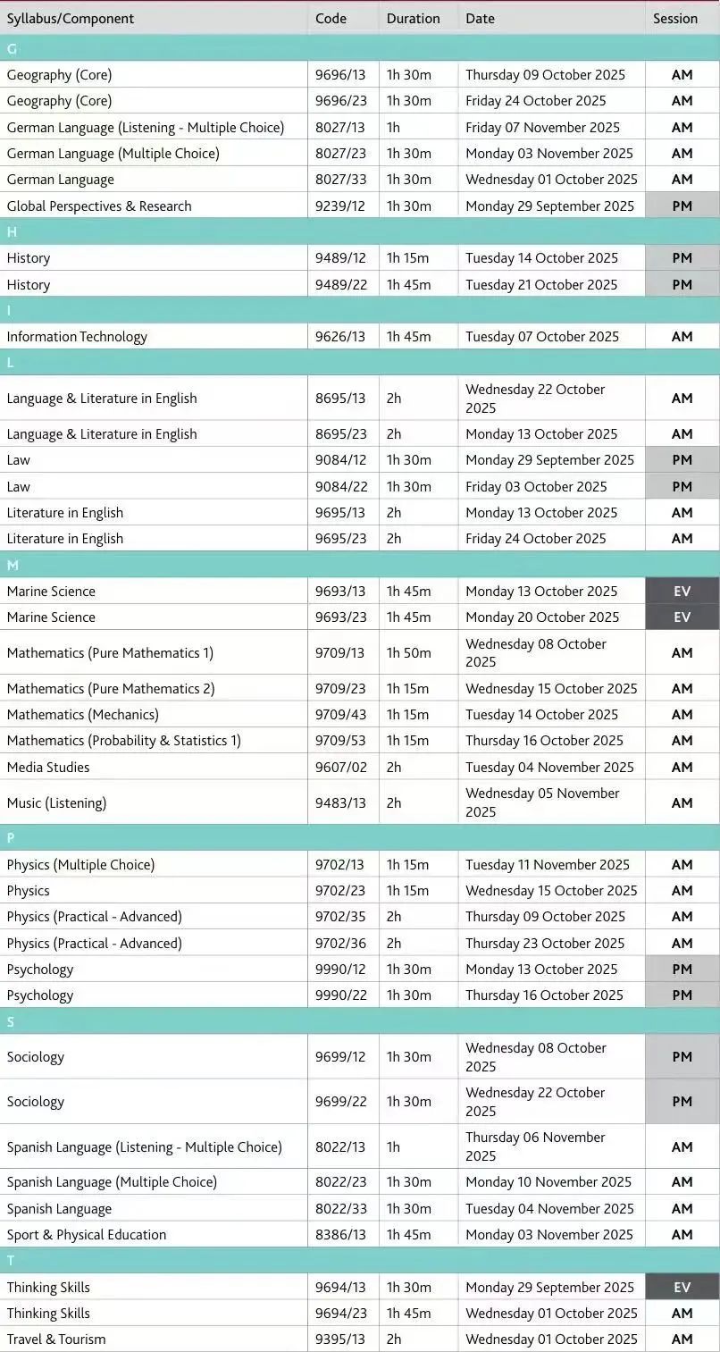 5 2025年下半年A-Level兩大考試局大考時間安排8.jpg