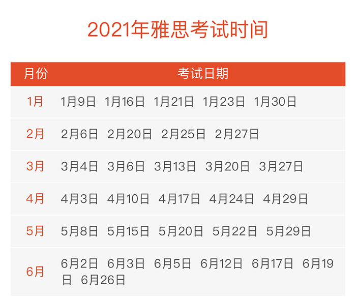 2021年雅思考試時間表 2021年雅思考試時間表