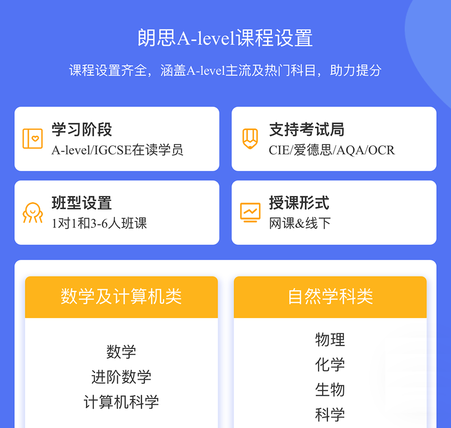 朗思教育A-Level課程設置 朗思教育A-Level課程設置